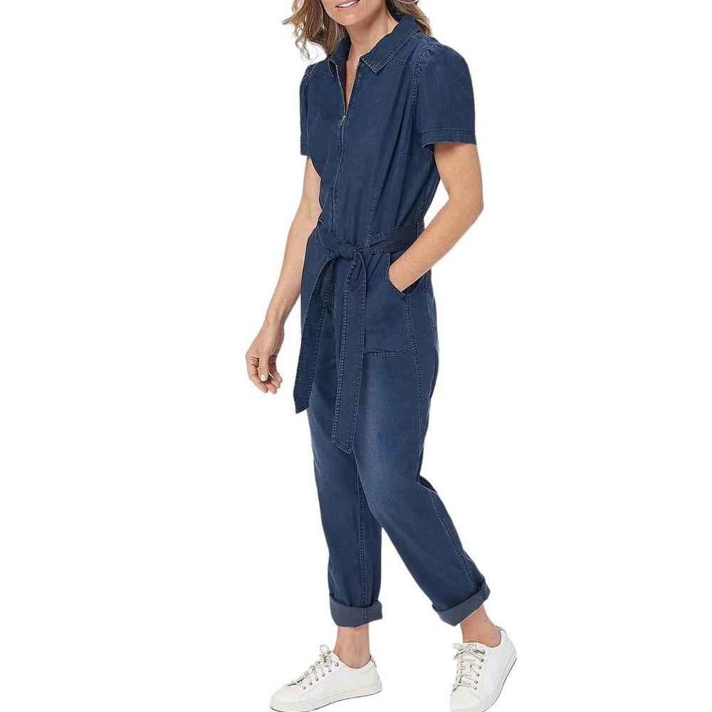Tensel Light Weight Dark Denim Romper Jumpsuit Stretch Sz M oversized - Picture 1 of 9